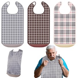 FEMBW Adult Bibs - 3PCS Adult Bibs Waterproof and Reusable Clothing Protectors with Detachable Crumb Catcher for Men Women Elderly Senior, Coffee/Gray/Navy