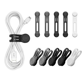 Maveek Magnetic Clips, Anti-Lost, Strong Magnetic Design, Cable Clips, Strong Magnets, Cable Band, Winding Wires, Tighten Tighten, Cable Tie, Multi-purpose, Reusable - 10 Pack - Black/White/Gray