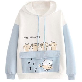CRB Fashion Cosplay Anime Bunny Emo Girls Cat Bear Ears Emo Bear Top Shirt Pullover Sweater Hoodie (Blue Cat #9)