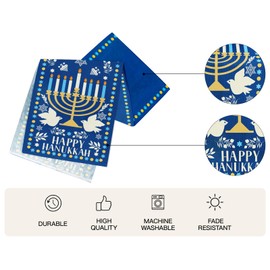 WRAPAHOLIC Hanukkah Table Runner - 13 x 72 Inch - Jewish Festival Holiday Party Kitchen Dining Home Decoration for Indoor Outdoor Home Party - Chanukah Menorah & Peace Doves