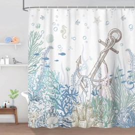 Dizifinn Navigation - Cortina de ducha con ancla para el baño, cortina de baño de tela de poliéster con 12 ganchos, 12 ganchos, 72 x 72 pulgadas