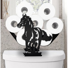 Horse Animal Paper Holders,Black Metal Toilet Tissue Holder,Decorative Metal Paper Holder,Funny Toilet Paper Storage for Bathrooms,FreeStanding Metal Toilet Paper Organizer Hold Extra 8 Rolls