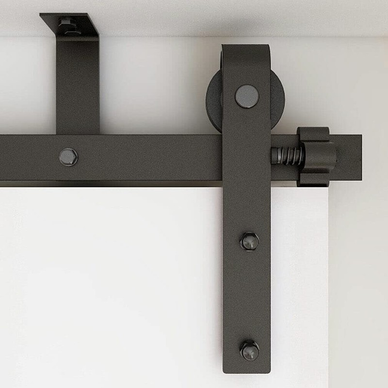 CCJH 9FT Ceiling Mount Sliding Barn Door Hardware Kit Black