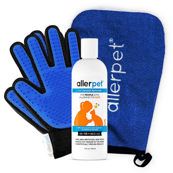 Allerpet Cat Dander Remover w/Free Pair of Grooming Gloves and