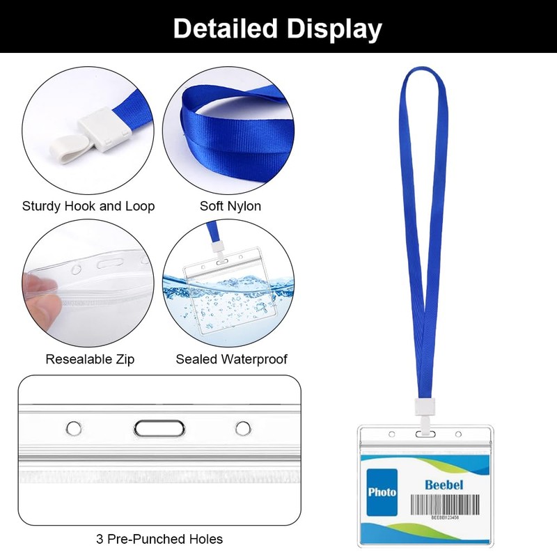 Waterproof Transparent Card Holder with Strap, PVC Horizontal ID Case