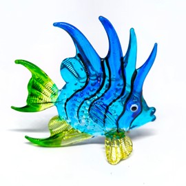 ZOOCRAFT Handcrafted Blue Glass Fish Figurine Exquisite Hand Blown Aquarium Collectible Coastal Style Deco