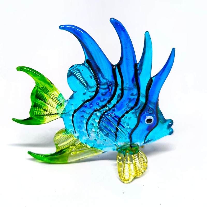 ZOOCRAFT Handcrafted Blue Glass Fish Figurine Exquisite Hand Blown Aquarium