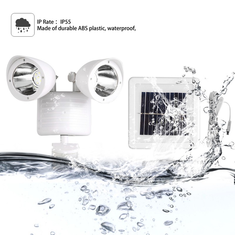 Outdoor Waterproof Double Lamp Head 22 LED Solar Power PIR