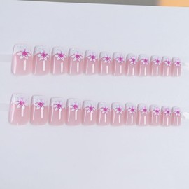 24 Pcs Flower Press on Nails Short Square White French Nail Tips,YEFIUO Cute Artificial Acrylic Nail Art Kit Fake Nails Press ons Glue on Nails Full Cover False Nails Stick on Nails Supplies for Women