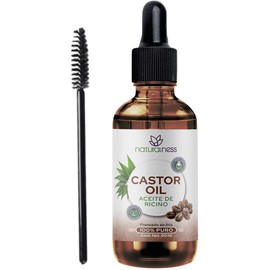 Aceite de Ricino 100% Puro y Orgánico 60 ml Castor Oil Prensado en Frío, Sin Hexanos Crecimiento de Cabello, Pestañas y Cejas Engrosa Barba Hidratación Profunda para Piel, Uñas y Cutículas