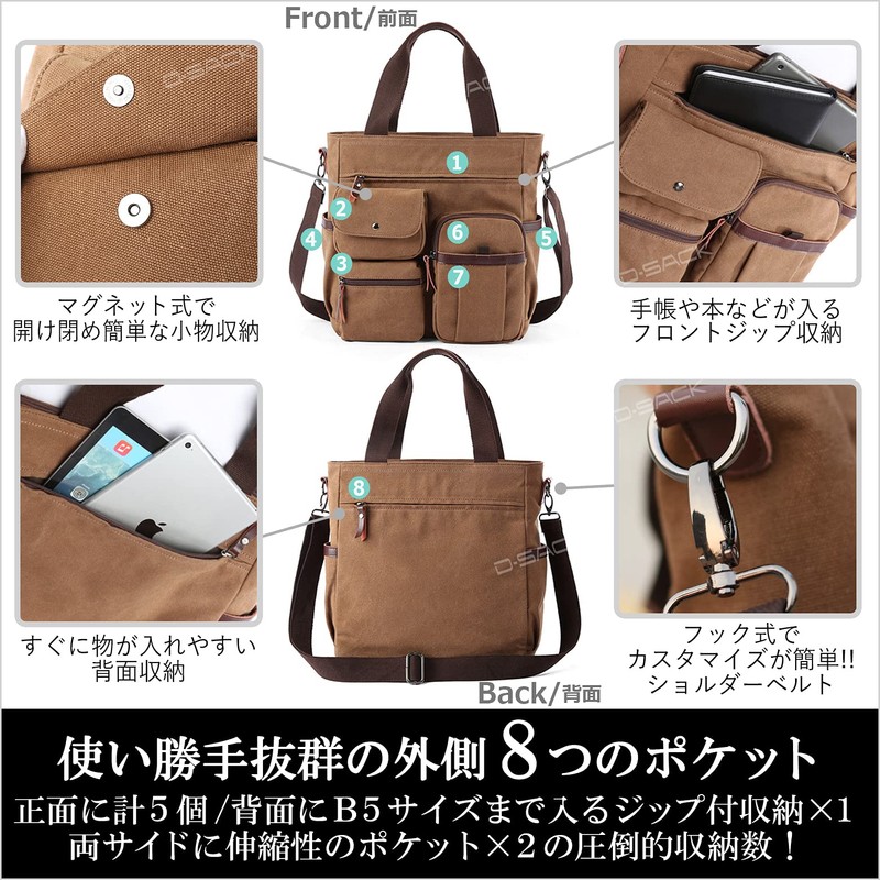 2-Way Canvas Tote Bag for Men (Black)