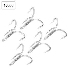 Metal Fishing Hook, Heavy Duty Treble Hooks Kit Long Shank Round Bend Fishing Hook Set for Wild Lake Pool Freshwater Saltwater (Large 1/0# (10 pcs per Sale))