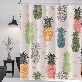 Umpoo Pineapple Shower Curtain Colorful Tropical Pineapple Fruit Plants Leaves Pattern Shower Curtain 69x70 Inch Durable Waterproof Polyester Fabric for Bathroom Decor with Hooks