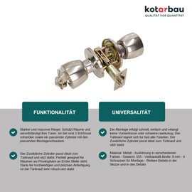 KOTARBAU Door Knob with Lock Metal Rotary Knob Cylinder Locking Round Door Handle Rotating Lock Handle Lock with 3 Keys Rosette Mortice Lock (Chrome)