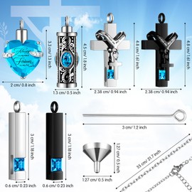 Henoyso 12 Pcs Urn Necklace for Ashes Bulk Cremation Cross Heart Cubic Jewelry Stainless Steel Memorial Locket for Men Women(Blue)