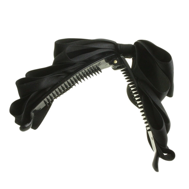 VINGTAINE H-964-BK Ruffled Ribbon, Top Ribbon, Banana Clip (Basic), Satin-style,