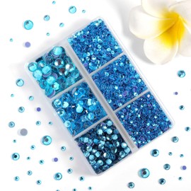 Hotfix Rhinestones 3960pcs, Blue Rhinestone for Clothes, Hot Fix Crystals Rhinestones with Tweezers and Wax Pencil Kit,Mixed 5 Sizes, SS6-SS30, Aquamarine