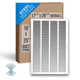 Fits 16x25 Duct Opening | Steel Return Air Grille by Handua | Vent Cover Grill for Sidewall and Ceiling | White | HVAC Cold Air Intake Grille | Outer Dimensions: 17.75"W X 26.75"