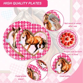 96PCS Pink Horse Party Decorations,Plates Napkins Forks for 24 Guests, Cowgirl Horse Birthday Party Supplies for Girls Women