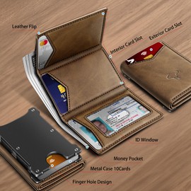 BULLIANT Men Wallet, Slim Front Pocket Leather Wallet Magnetic Closure for Gift Men,Expandable for 14Cards