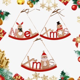 TANGGER 3 PCS Christmas Tree Pendant Decoration Hanging Ornaments Santa Claus Snowman Elk,Christmas Wooden Crafts Xmas Noel Door Hanging Sign