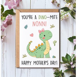 AcevedoDesign Dinosaur Mother's Day Card - Nonni Card - Happy Mother's Day Nonni - Mother's Day Card From Kid - Toddler - Baby - Cute Mother's Day Card For Nonni - You're A Dino-Mite Nonni Card