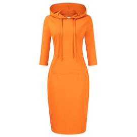 Clearlove Spring Dresses for Women,3/4 Sleeve Pocket Hoodie Dress(Orange XL)