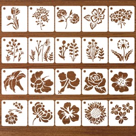 BOHUIZ Pack of 20 Painting Stencils, Stencils Flowers Reusable Plastic Stencils Painting for Crafts Furniture Wall Scrapbooking DIY Painting Wood Furniture 7.5 x 7.5 cm
