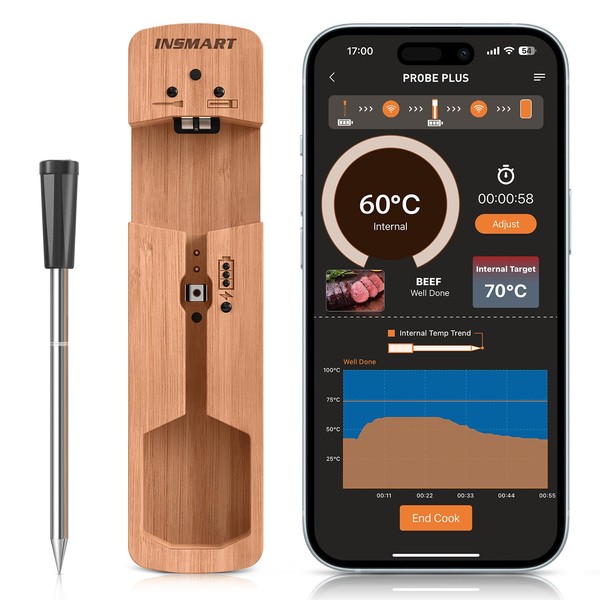 Smart Wireless Meat Thermometer, 100m Range Bluetooth Meat Thermometer Probe