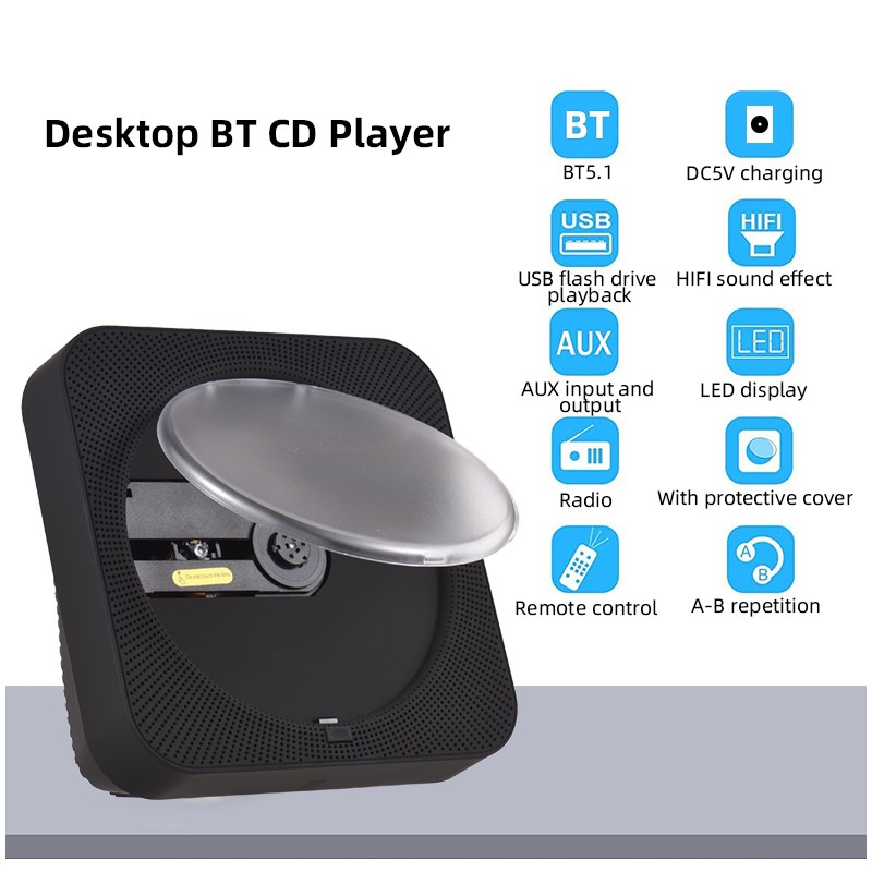 BT5.1 CD Player Portable Music Player FM Radio Desktop CD