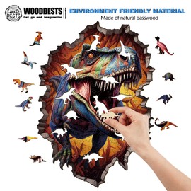 Wooden Jigsaw Puzzles for Adult, Wall Breaking Tyrannosaurus Rex Shaped Wooden Puzzle, Unique Dinosaur Shape Wooden Jigsaw Puzzle, Best Gift for Chrismas Family Game Puzzles (L,190pcs)