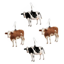 FOMIYES 2 Pairs Cute Cow Drop Earrings for Lightweight Animal Dangle Earrings Yellow Black Durable Acrylic Ear Decor for Parties Cosplay and Everyday Wear