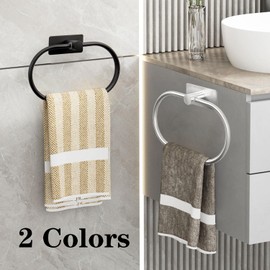 Vanloory Oval Towel Ring, Strong Self Adhesive Hand Towel Holder, Thicken SUS304 Stainless Steel Stick Hand Towel Rack, No Drilling Wall Modern Hand Towel Hanger for Bathroom Kitchen(Matte Black)