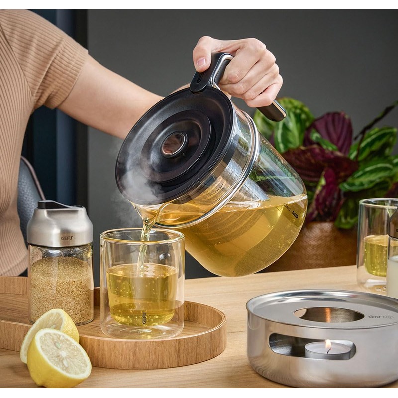 GEFU Teekanne T-PREP 1.500 ml mit Stövchen | Borosilikatglas &