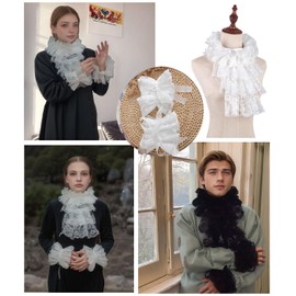 Auroeyfairy Colonial Lace Jabot Cuffs Set Victorian Renaissance Lace Ruffle Collar Pirate Costume Accessory, White