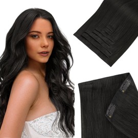 HOTBANANA Invisi Edge Clip in Hair Extensions, 20inch 140g Injected Seamless Clip in Extensions 7Pcs Natural Black Real Human Hair PU Hair Extensions