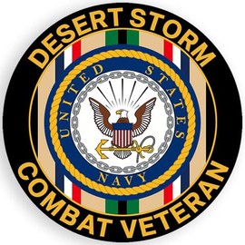 Round Desert Storm Combat Veteran Sticker (United States US Vet Decal Naval Sailor Vinyl for Cars, Trucks, Laptops (3 inch)