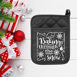 Baking Through The Snow - Pot Holder - Oven Mitt - Hot Pad - Polyester & Neoprene - Christmas - Teacher Gift - Mother's Day - Gray
