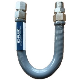 EZ-Fluid (1) 36" (1"OD) 3/4"MIP x 3/4"FIP High Flow Full Port Appliance Gas Connector, Grey/Gray PVC Coated Gas Flexible Line,Stainless Steel, High Btu,Gas Connector Hose Supply, Indoor,Outdoor