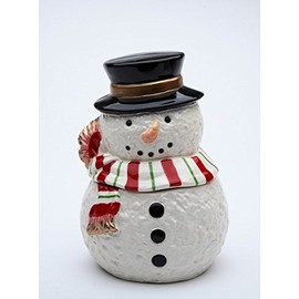 Cosmos Gifts 56545 Fine Ceramic Christmas Holidays Snowman Wearing Scarf Candy Box Jar 7" H