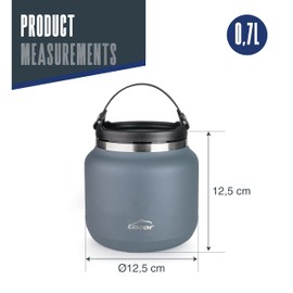 LACOR - 62670 - Thermos per Cibo Caldo Eira, 700 ml, Acciaio Inox 18/10, Doppia Parete, Ermetico, Mantiene la Temperatura, Bocca Extra Larga con Maniglia, Thermos Portatile, Senza BPA, Argento