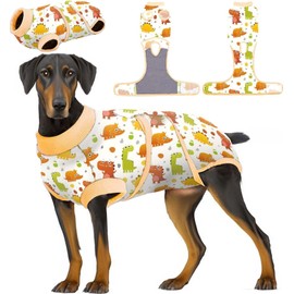 PetWarm Dog Recovery Suit Female Spay, Onesie for Dogs After Surgery, Professional Dog Recovery Shirt Abdominal Wounds Bandages Substitute E-Collar and Cone, Dinosaur Pattern, Yellow, XL
