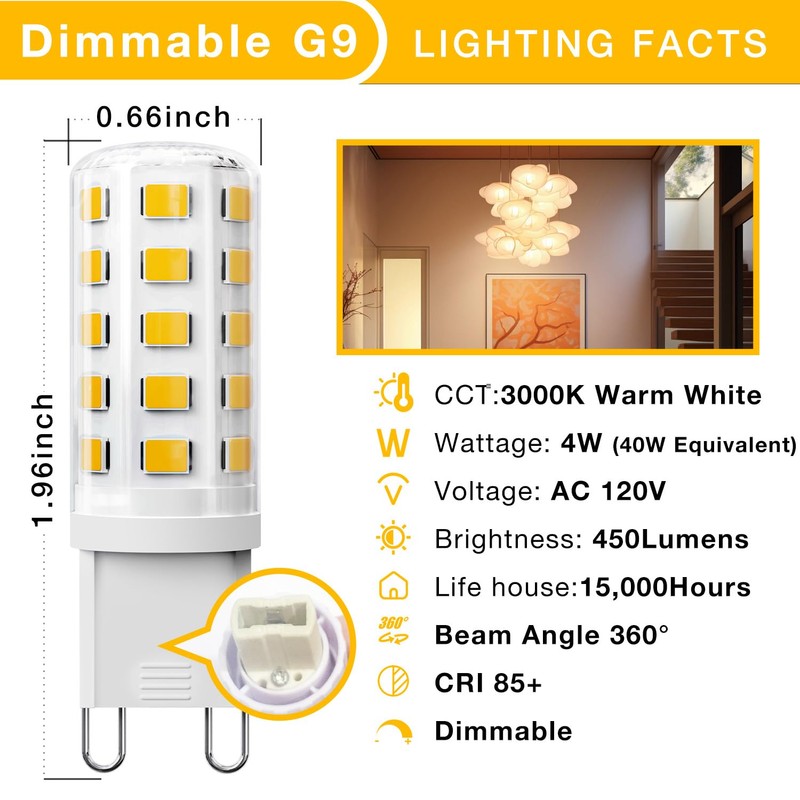 DAYBEETER 6 Pack Dimmable G9 LED Bulb 4W (40 Watt