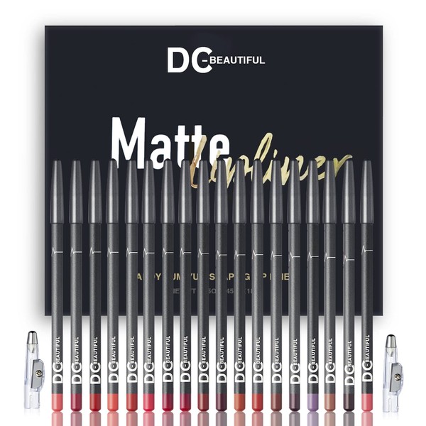 DC-BEAUTIFUL 18 Colors Lip Liners Pencil Set with 2 Pencil Sharpeners, Premium Waterproof Smooth Lip Pencils, Long Lasting Matte Makeup Lipliners