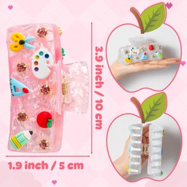 PANTIDE 2Pcs Teacher Hair Claw Clips for Women Girls - Teacher Appreciation Gift Apple Rhinestone Large Rectangle Nonslip PVC Hair Claw, Thin Thick Short Long Curly Accessories, Back To School Gift