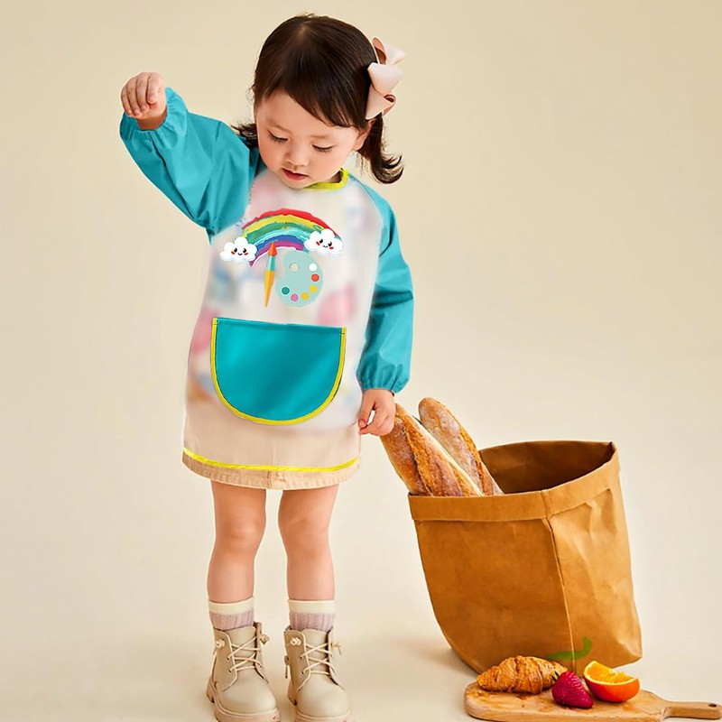 LXOrdora Kids Art Apron Waterproof Smock Long Sleeved Rainbow XL