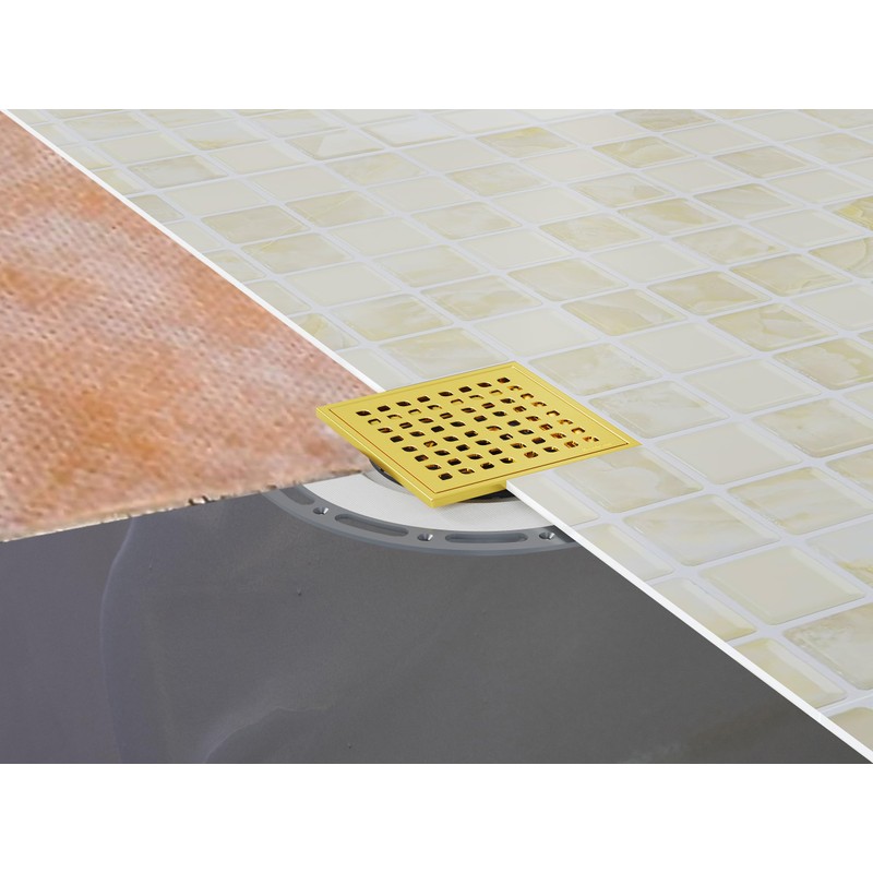 Neodrain Square Shower Drain, 6 in Golden 304 Stainless Steel