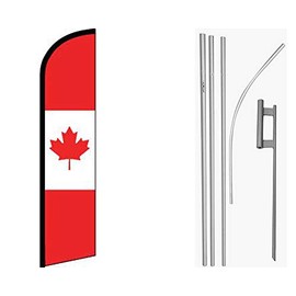 MWS Canada Red/White Windless Banner Flag & 16ft Flagpole Kit/Ground
