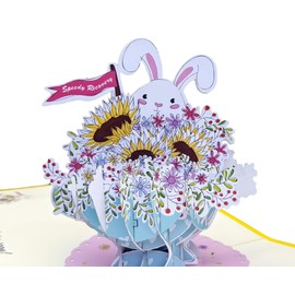 iGifts And Cards Get Well Soon Bunny & Sunflowers Pop-Up Card, 6" x 6", Sweet 3D Pop-Up Floral Bouquet for Recovery, Support, Healing, Cheerful, Uplifting, Encouragement, Surprise with Envelope