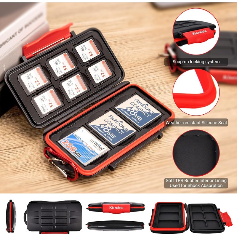 Kiorafoto 9 Slots Professional Water-Resistant Anti-Shock Holder Storage SD SDHC